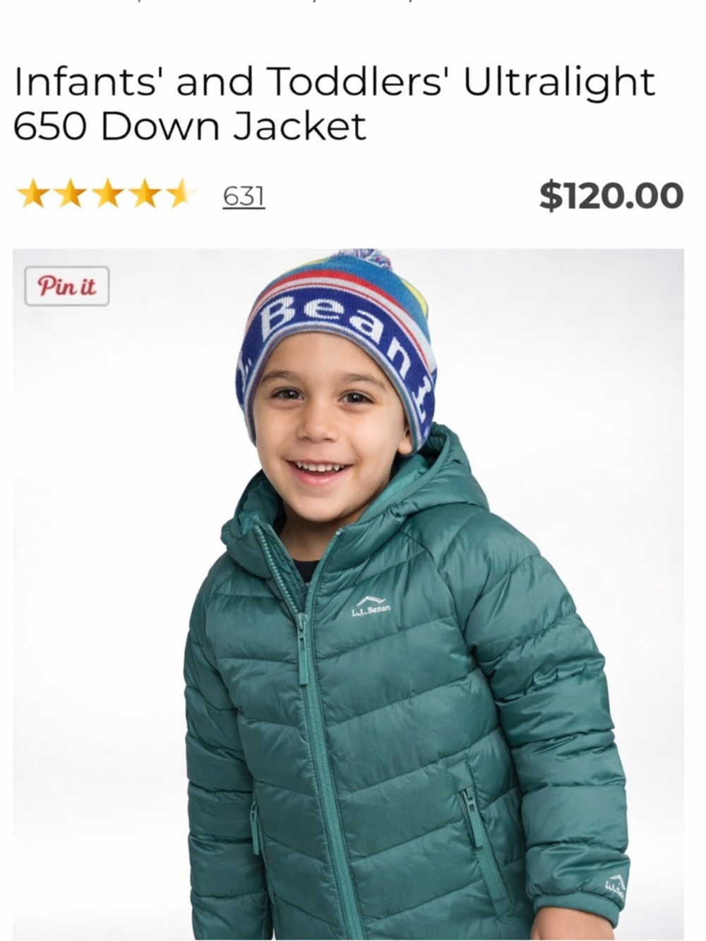 ☃️ L.L.Bean Teal Ultralight 650 Down Jacket in 2T